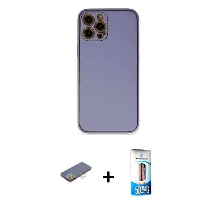 MARSİLYAN™- iPhone 12 Pro Max Kılıf Yadigar Klasik - Siyah 5D Eko Cam Ekran Koruyucu + Renkli Kamera Lens Koruma Cam - SI