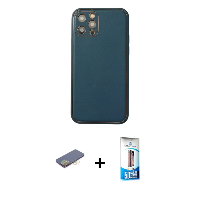 MARSİLYAN™- iPhone 12 Pro Max Kılıf Yadigar Klasik - Siyah 5D Eko Cam Ekran Koruyucu + Renkli Kamera Lens Koruma Cam - SI