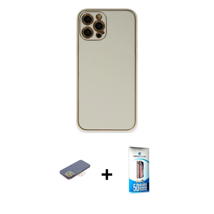 MARSİLYAN™- iPhone 12 Pro Max Kılıf Yadigar Klasik - Siyah 5D Eko Cam Ekran Koruyucu + Renkli Kamera Lens Koruma Cam - SI