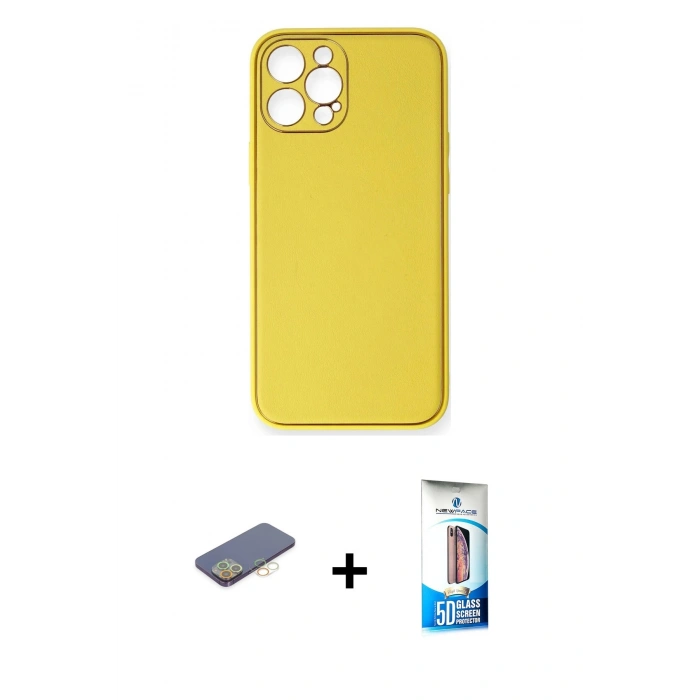 MARSİLYAN™- iPhone 12 Pro Max Kılıf Yadigar Klasik - Siyah 5D Eko Cam Ekran Koruyucu + Renkli Kamera Lens Koruma Cam - SI