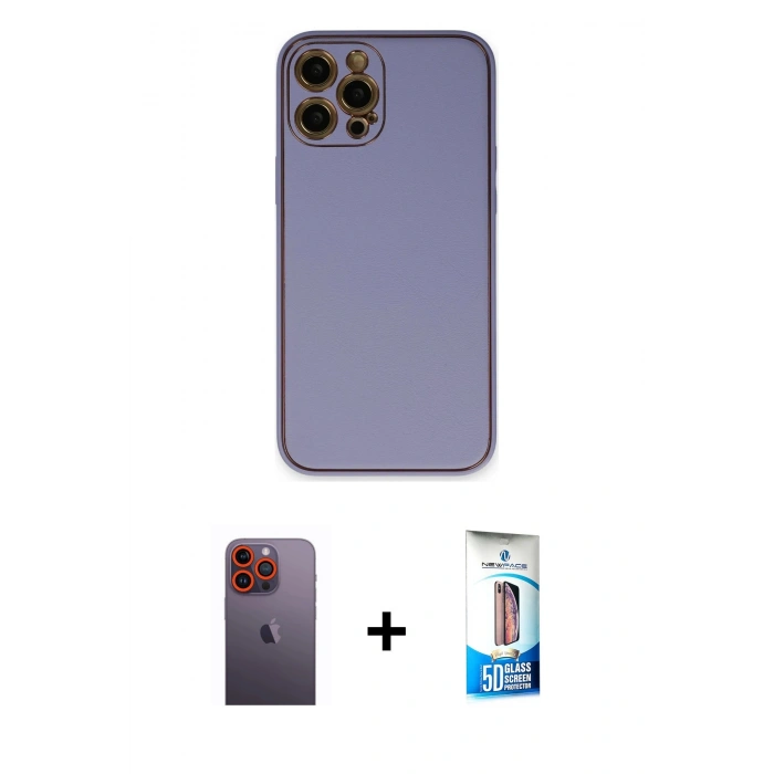 MARSİLYAN™- iPhone 12 Pro Max Kılıf Yadigar Klasik - Siyah 5D Eko Cam Ekran Koruyucu + Neon Fosforlu Kamera Lens - TU