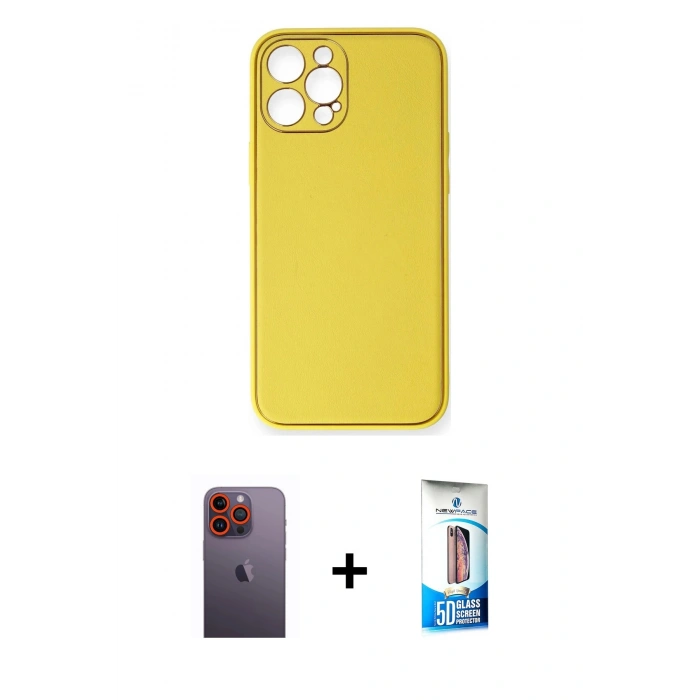 MARSİLYAN™- iPhone 12 Pro Max Kılıf Yadigar Klasik - Siyah 5D Eko Cam Ekran Koruyucu + Neon Fosforlu Kamera Lens - TU