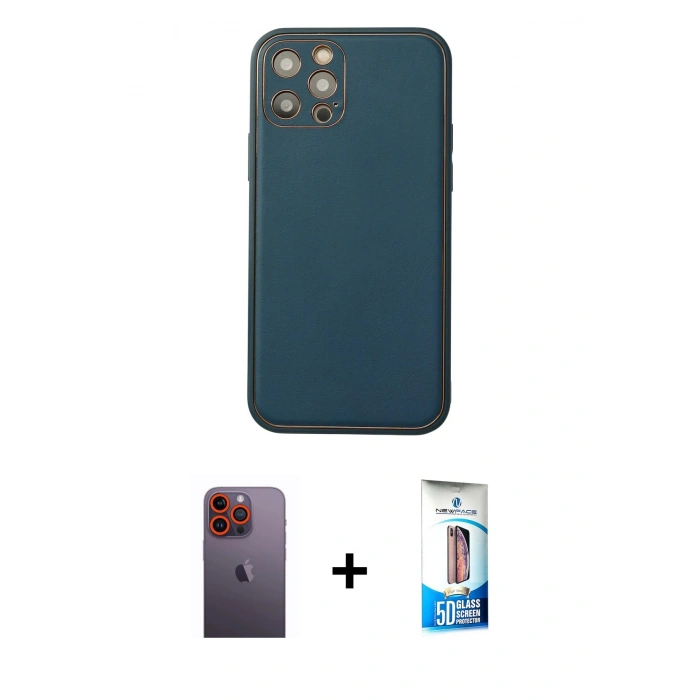 MARSİLYAN™- iPhone 12 Pro Max Kılıf Yadigar Klasik - Siyah 5D Eko Cam Ekran Koruyucu + Neon Fosforlu Kamera Lens - TU