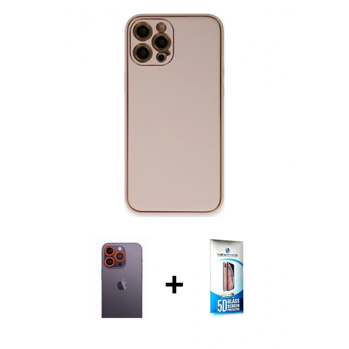 MARSİLYAN™- iPhone 12 Pro Max Kılıf Yadigar Klasik - Siyah 5D Eko Cam Ekran Koruyucu + Neon Fosforlu Kamera Lens - TU