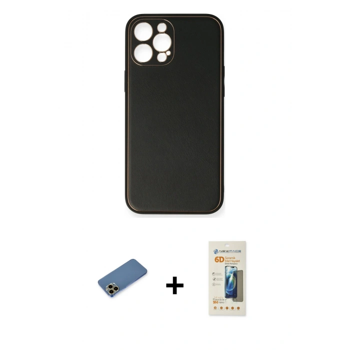 MARSİLYAN™- iPhone 12 Pro Max Kılıf Yadigar Klasik - Siyah 6D Mat Seramik Hayalet Nano Ekran Koruyucu + Shine Kamera Lens Koruma Cam - GD
