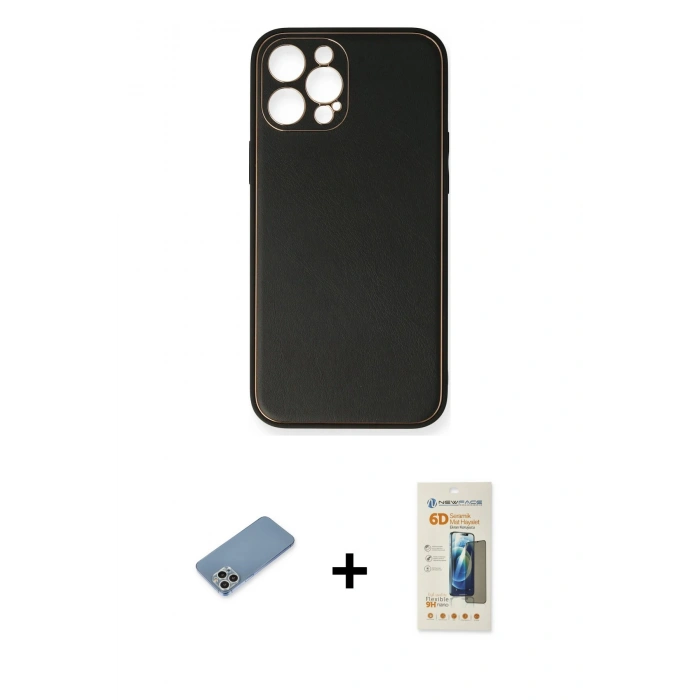 MARSİLYAN™- iPhone 12 Pro Max Kılıf Yadigar Klasik - Siyah 6D Mat Seramik Hayalet Nano Ekran Koruyucu + Shine Kamera Lens Koruma Cam - GS