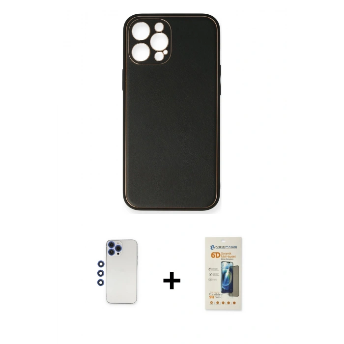 MARSİLYAN™- iPhone 12 Pro Max Kılıf Yadigar Klasik - Siyah 6D Mat Seramik Hayalet Nano Ekran Koruyucu + Shine Kamera Lens - LT