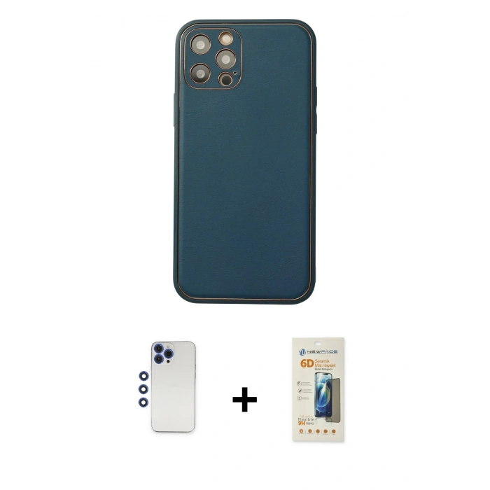 MARSİLYAN™- iPhone 12 Pro Max Kılıf Yadigar Klasik - Siyah 6D Mat Seramik Hayalet Nano Ekran Koruyucu + Shine Kamera Lens - LT