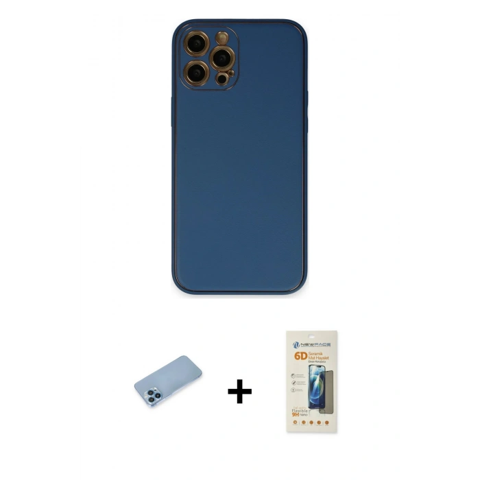 MARSİLYAN™- iPhone 12 Pro Max Kılıf Yadigar Klasik - Siyah 6D Mat Seramik Hayalet Nano Ekran Koruyucu + Mavi Shine Kamera Lens Koruma Cam