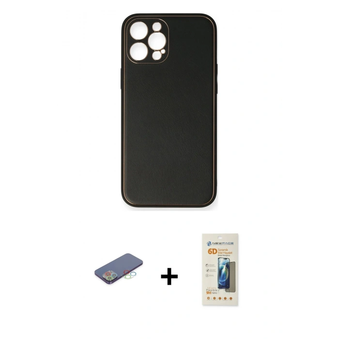 MARSİLYAN™- iPhone 12 Pro Max Kılıf Yadigar Klasik - Siyah 6D Mat Seramik Hayalet Nano Ekran Koruyucu + Renkli Kamera Lens Koruma Cam - MI