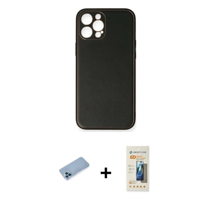 MARSİLYAN™- iPhone 12 Pro Max Kılıf Yadigar Klasik - Siyah 6D Mat Seramik Hayalet Nano Ekran Koruyucu + Mavi Shine Kamera Lens Koruma Cam
