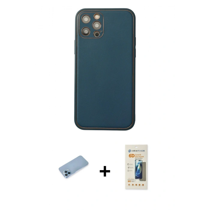 MARSİLYAN™- iPhone 12 Pro Max Kılıf Yadigar Klasik - Siyah 6D Mat Seramik Hayalet Nano Ekran Koruyucu + Mavi Shine Kamera Lens Koruma Cam