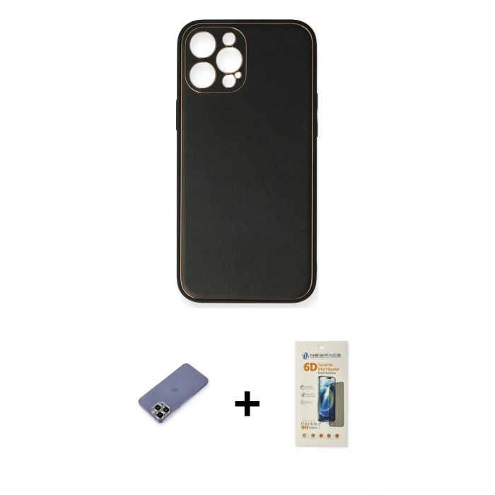 MARSİLYAN™- iPhone 12 Pro Max Kılıf Yadigar Klasik - Siyah 6D Mat Seramik Hayalet Nano Ekran Koruyucu + Metal Kamera Lens Koruma Cam - GD