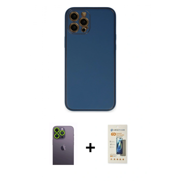 MARSİLYAN™- iPhone 12 Pro Max Kılıf Yadigar Klasik - Siyah 6D Mat Seramik Hayalet Nano Ekran Koruyucu + Neon Fosforlu Kamera Lens - YL