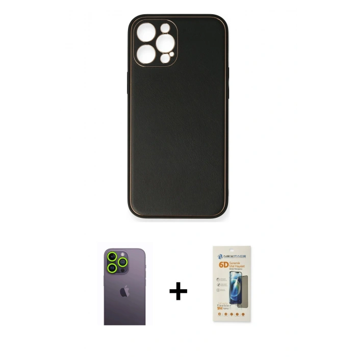 MARSİLYAN™- iPhone 12 Pro Max Kılıf Yadigar Klasik - Siyah 6D Mat Seramik Hayalet Nano Ekran Koruyucu + Neon Fosforlu Kamera Lens - YL
