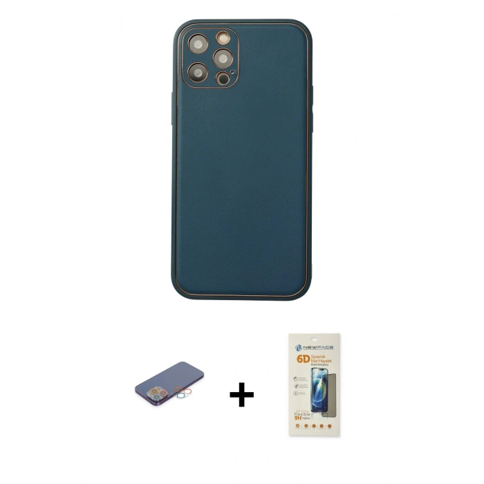 MARSİLYAN™- iPhone 12 Pro Max Kılıf Yadigar Klasik - Siyah 6D Mat Seramik Hayalet Nano Ekran Koruyucu + Renkli Kamera Lens Koruma Cam - PE