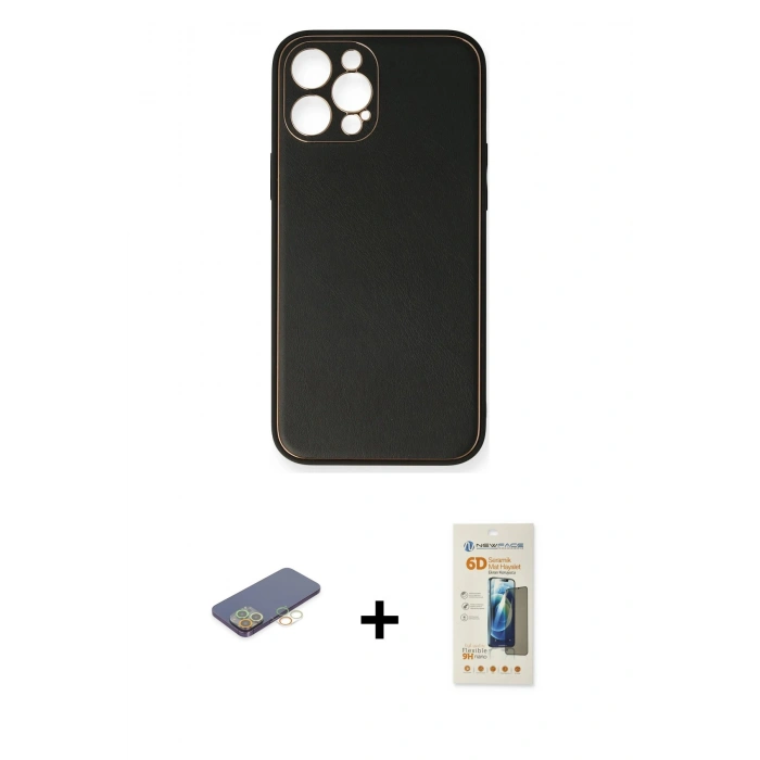 MARSİLYAN™- iPhone 12 Pro Max Kılıf Yadigar Klasik - Siyah 6D Mat Seramik Hayalet Nano Ekran Koruyucu + Renkli Kamera Lens Koruma Cam - SI