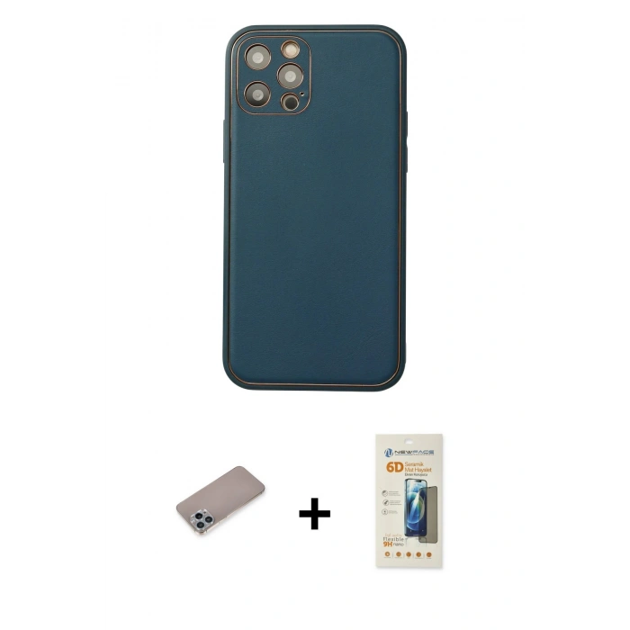 MARSİLYAN™- iPhone 12 Pro Max Kılıf Yadigar Klasik - Siyah 6D Mat Seramik Hayalet Nano Ekran Koruyucu + Shine Kamera Lens Koruma Cam - SABE