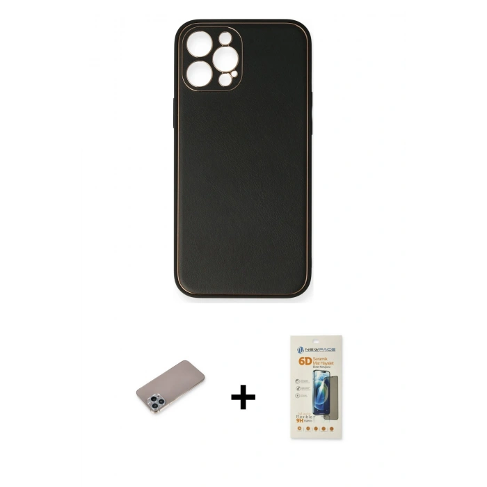 MARSİLYAN™- iPhone 12 Pro Max Kılıf Yadigar Klasik - Siyah 6D Mat Seramik Hayalet Nano Ekran Koruyucu + Shine Kamera Lens Koruma Cam - SABE