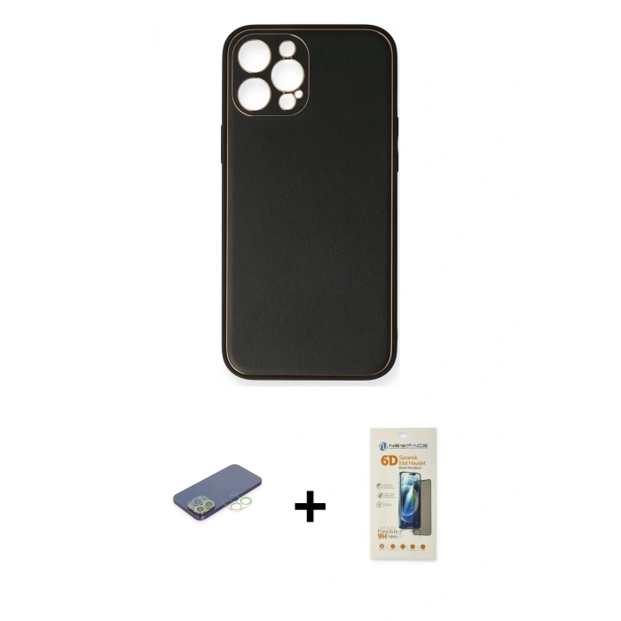 MARSİLYAN™- iPhone 12 Pro Max Kılıf Yadigar Klasik - Siyah 6D Mat Seramik Hayalet Nano Ekran Koruyucu + Renkli Kamera Lens Koruma Cam - YL