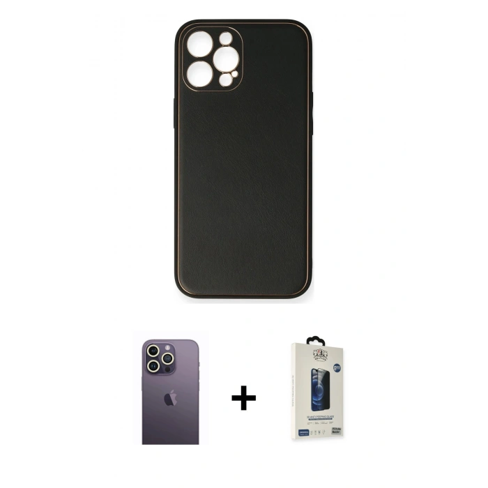 MARSİLYAN™- iPhone 12 Pro Max Kılıf Yadigar Klasik - Siyah Bilvis Hayalet Cam Ekran Koruyucu + Neon Fosforlu Kamera Lens - BZ