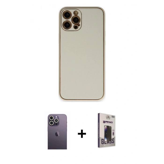 MARSİLYAN™- iPhone 12 Pro Max Kılıf Yadigar Klasik - Siyah Bilvis Hayalet Cam Ekran Koruyucu + Beyaz Neon Fosforlu Kamera Lens