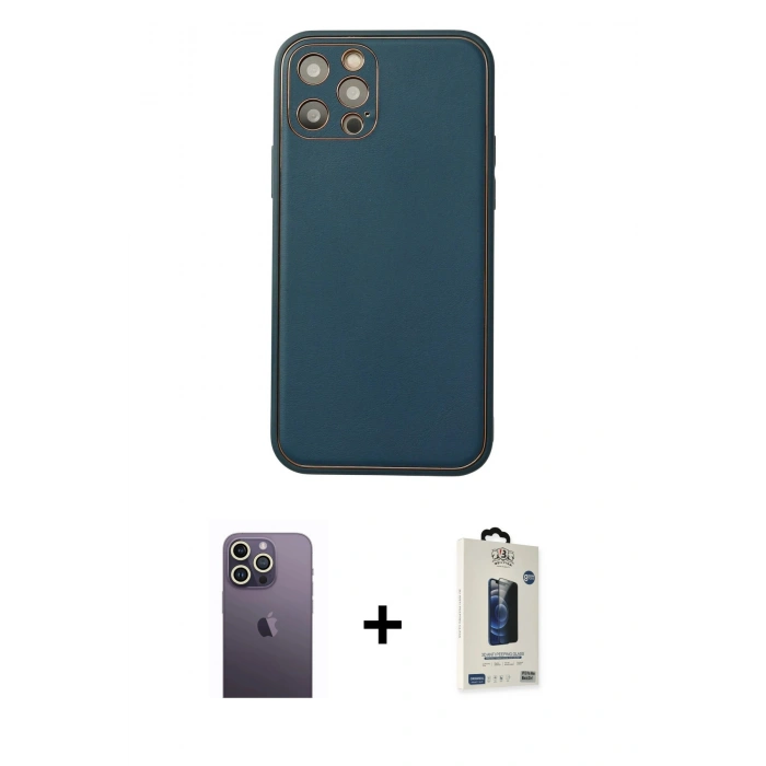MARSİLYAN™- iPhone 12 Pro Max Kılıf Yadigar Klasik - Siyah Bilvis Hayalet Cam Ekran Koruyucu + Neon Fosforlu Kamera Lens - BZ