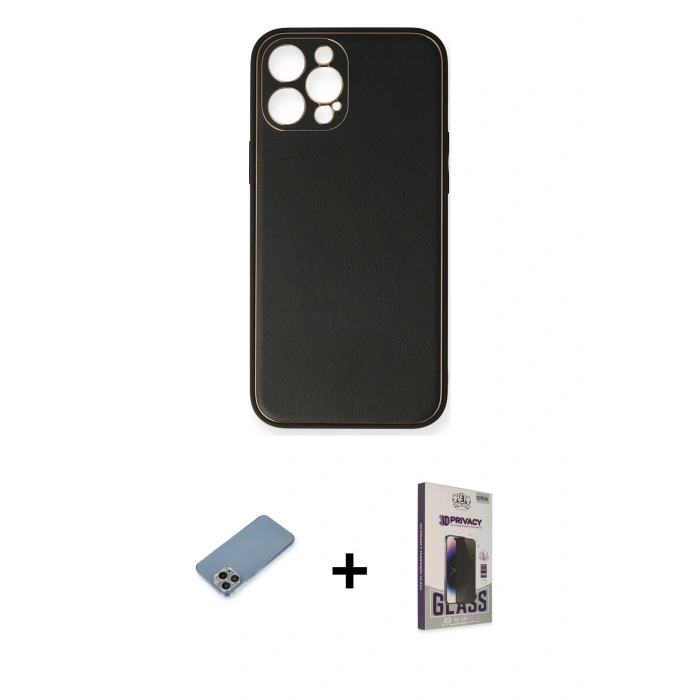 MARSİLYAN™- iPhone 12 Pro Max Kılıf Yadigar Klasik - Siyah Bilvis Hayalet Cam Ekran Koruyucu + Shine Kamera Lens Koruma Cam - GI