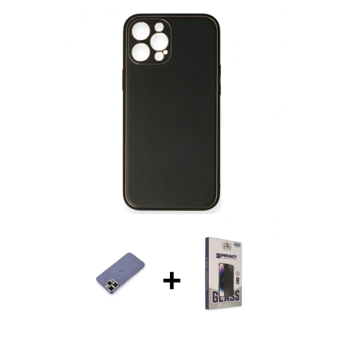 MARSİLYAN™- iPhone 12 Pro Max Kılıf Yadigar Klasik - Siyah Bilvis Hayalet Cam Ekran Koruyucu + Metal Kamera Lens Koruma Cam - GD