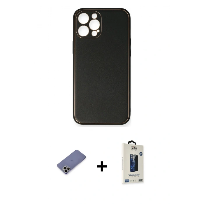 MARSİLYAN™- iPhone 12 Pro Max Kılıf Yadigar Klasik - Siyah Bilvis Hayalet Cam Ekran Koruyucu + Metal Kamera Lens Koruma Cam - GD
