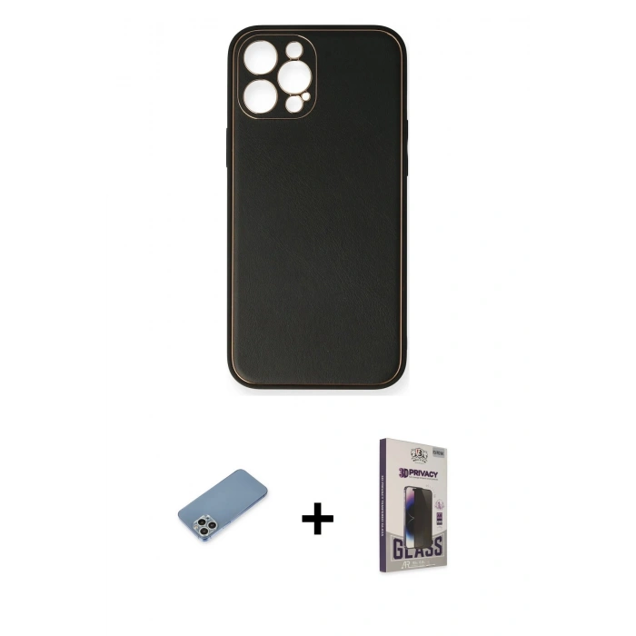 MARSİLYAN™- iPhone 12 Pro Max Kılıf Yadigar Klasik - Siyah Bilvis Hayalet Cam Ekran Koruyucu + Shine Kamera Lens Koruma Cam - GS
