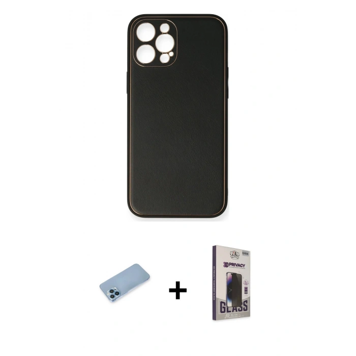 MARSİLYAN™- iPhone 12 Pro Max Kılıf Yadigar Klasik - Siyah Bilvis Hayalet Cam Ekran Koruyucu + Shine Kamera Lens Koruma Cam - MI