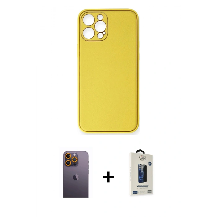 MARSİLYAN™- iPhone 12 Pro Max Kılıf Yadigar Klasik - Siyah Bilvis Hayalet Cam Ekran Koruyucu + Neon Fosforlu Kamera Lens - SI