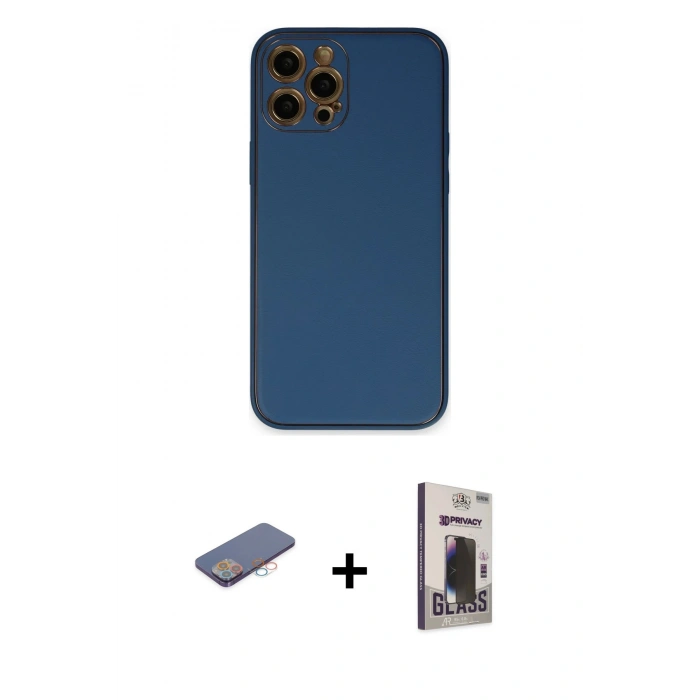 MARSİLYAN™- iPhone 12 Pro Max Kılıf Yadigar Klasik - Siyah Bilvis Hayalet Cam Ekran Koruyucu + Renkli Kamera Lens Koruma Cam - PE