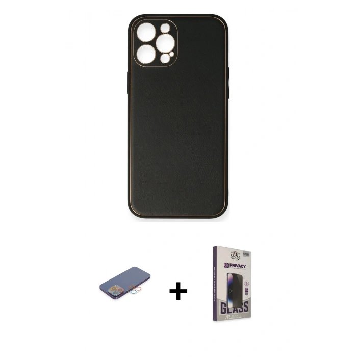 MARSİLYAN™- iPhone 12 Pro Max Kılıf Yadigar Klasik - Siyah Bilvis Hayalet Cam Ekran Koruyucu + Renkli Kamera Lens Koruma Cam - PE