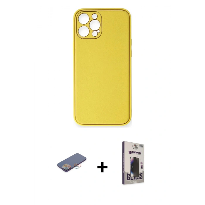MARSİLYAN™- iPhone 12 Pro Max Kılıf Yadigar Klasik - Siyah Bilvis Hayalet Cam Ekran Koruyucu + Renkli Kamera Lens Koruma Cam - PE