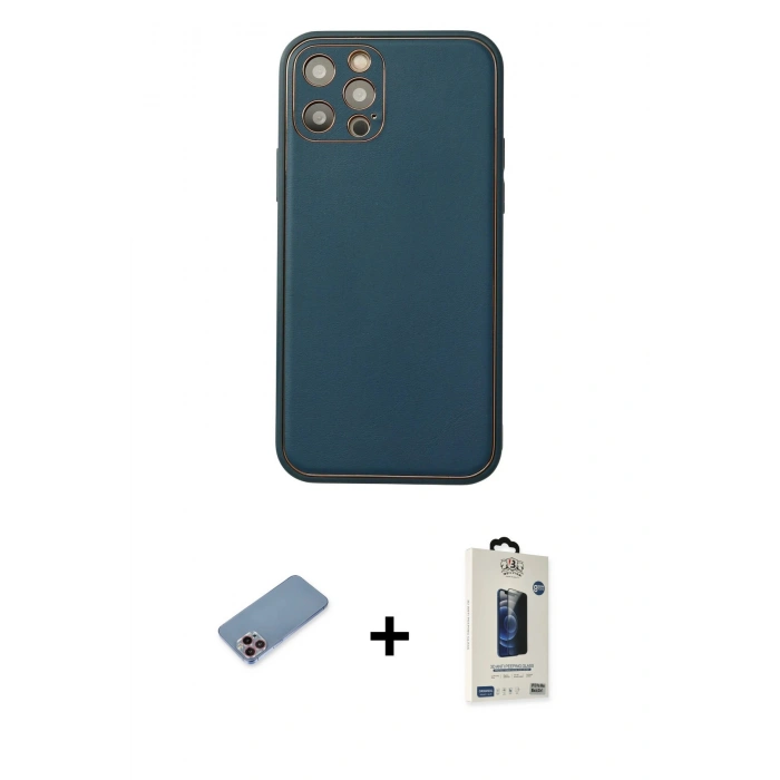 MARSİLYAN™- iPhone 12 Pro Max Kılıf Yadigar Klasik - Siyah Bilvis Hayalet Cam Ekran Koruyucu + Shine Kamera Lens Koruma Cam - PE