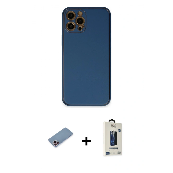 MARSİLYAN™- iPhone 12 Pro Max Kılıf Yadigar Klasik - Siyah Bilvis Hayalet Cam Ekran Koruyucu + Shine Kamera Lens Koruma Cam - PE