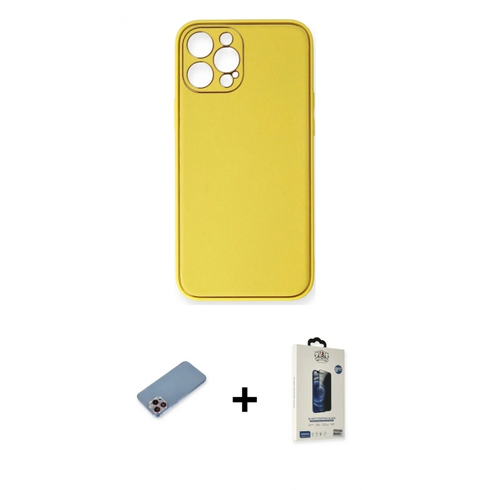 MARSİLYAN™- iPhone 12 Pro Max Kılıf Yadigar Klasik - Siyah Bilvis Hayalet Cam Ekran Koruyucu + Shine Kamera Lens Koruma Cam - PE