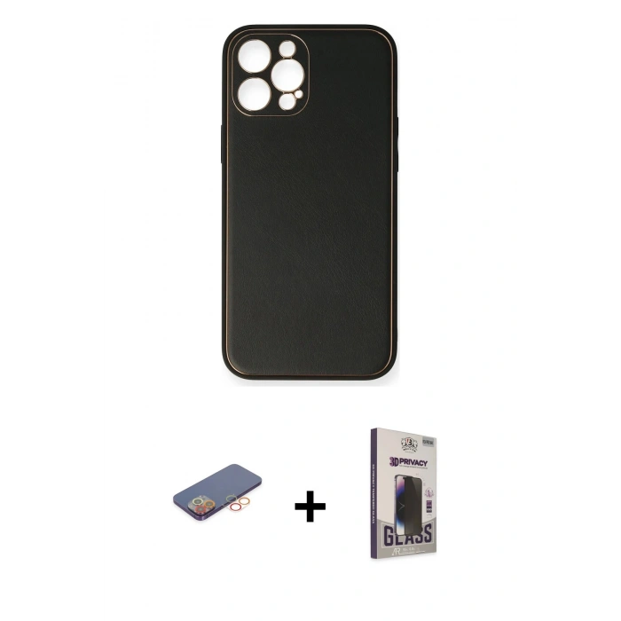 MARSİLYAN™- iPhone 12 Pro Max Kılıf Yadigar Klasik - Siyah Bilvis Hayalet Cam Ekran Koruyucu + Renkli Kamera Lens Koruma Cam - TU