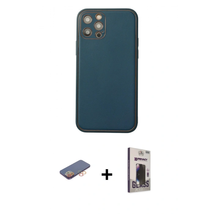 MARSİLYAN™- iPhone 12 Pro Max Kılıf Yadigar Klasik - Siyah Bilvis Hayalet Cam Ekran Koruyucu + Renkli Kamera Lens Koruma Cam - TU