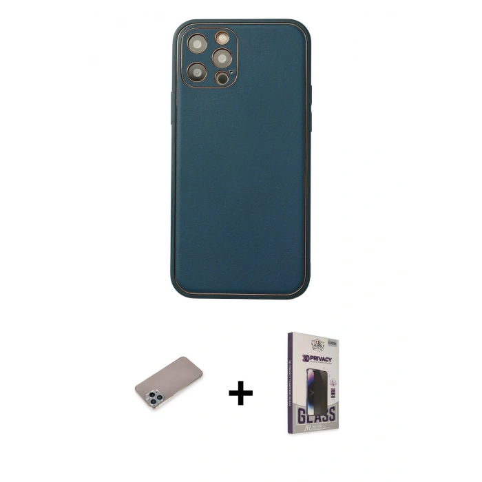 MARSİLYAN™- iPhone 12 Pro Max Kılıf Yadigar Klasik - Siyah Bilvis Hayalet Cam Ekran Koruyucu + Shine Kamera Lens Koruma Cam - SABE