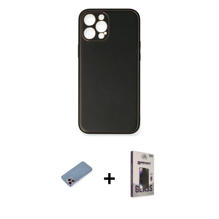 MARSİLYAN™- iPhone 12 Pro Max Kılıf Yadigar Klasik - Siyah Bilvis Hayalet Cam Ekran Koruyucu + Shine Kamera Lens Koruma Cam - PE