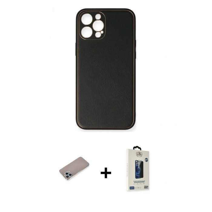 MARSİLYAN™- iPhone 12 Pro Max Kılıf Yadigar Klasik - Siyah Bilvis Hayalet Cam Ekran Koruyucu + Shine Kamera Lens Koruma Cam - SABE