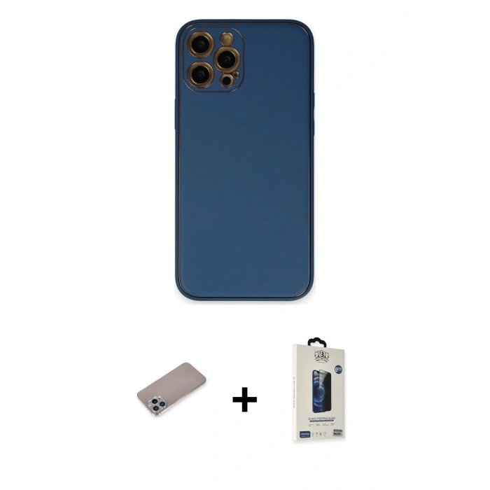 MARSİLYAN™- iPhone 12 Pro Max Kılıf Yadigar Klasik - Siyah Bilvis Hayalet Cam Ekran Koruyucu + Shine Kamera Lens Koruma Cam - SABE