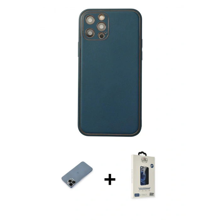 MARSİLYAN™- iPhone 12 Pro Max Kılıf Yadigar Klasik - Siyah Bilvis Hayalet Cam Ekran Koruyucu + Shine Kamera Lens Koruma Cam - SH