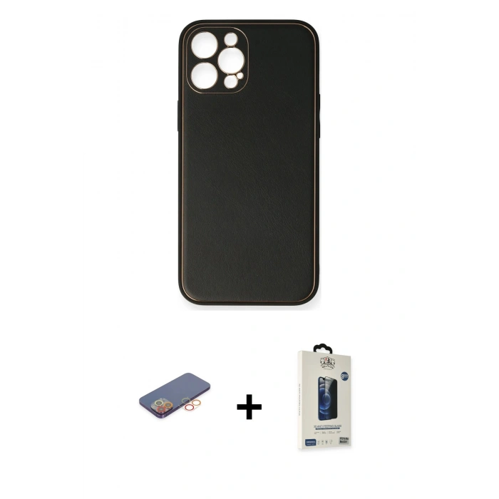 MARSİLYAN™- iPhone 12 Pro Max Kılıf Yadigar Klasik - Siyah Bilvis Hayalet Cam Ekran Koruyucu + Renkli Kamera Lens Koruma Cam - TU