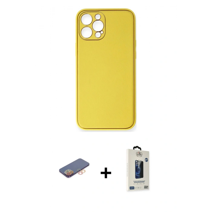 MARSİLYAN™- iPhone 12 Pro Max Kılıf Yadigar Klasik - Siyah Bilvis Hayalet Cam Ekran Koruyucu + Renkli Kamera Lens Koruma Cam - TU