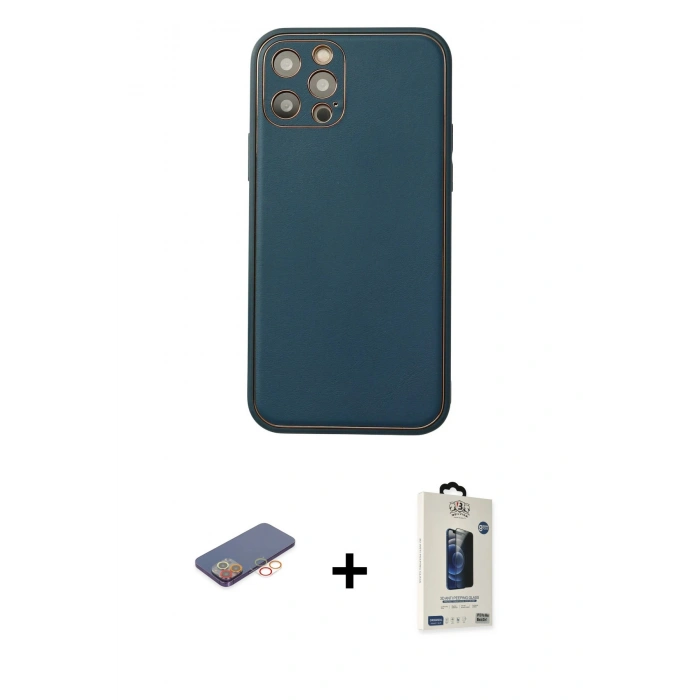 MARSİLYAN™- iPhone 12 Pro Max Kılıf Yadigar Klasik - Siyah Bilvis Hayalet Cam Ekran Koruyucu + Renkli Kamera Lens Koruma Cam - TU