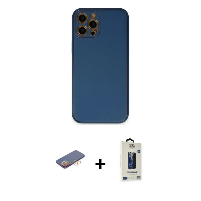 MARSİLYAN™- iPhone 12 Pro Max Kılıf Yadigar Klasik - Siyah Bilvis Hayalet Cam Ekran Koruyucu + Renkli Kamera Lens Koruma Cam - TU